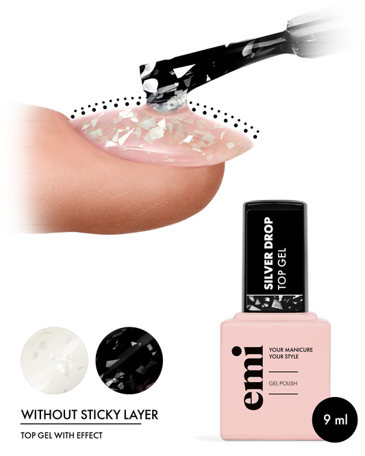 E.MiLac Silver Drop Top Gel, 9 ml.