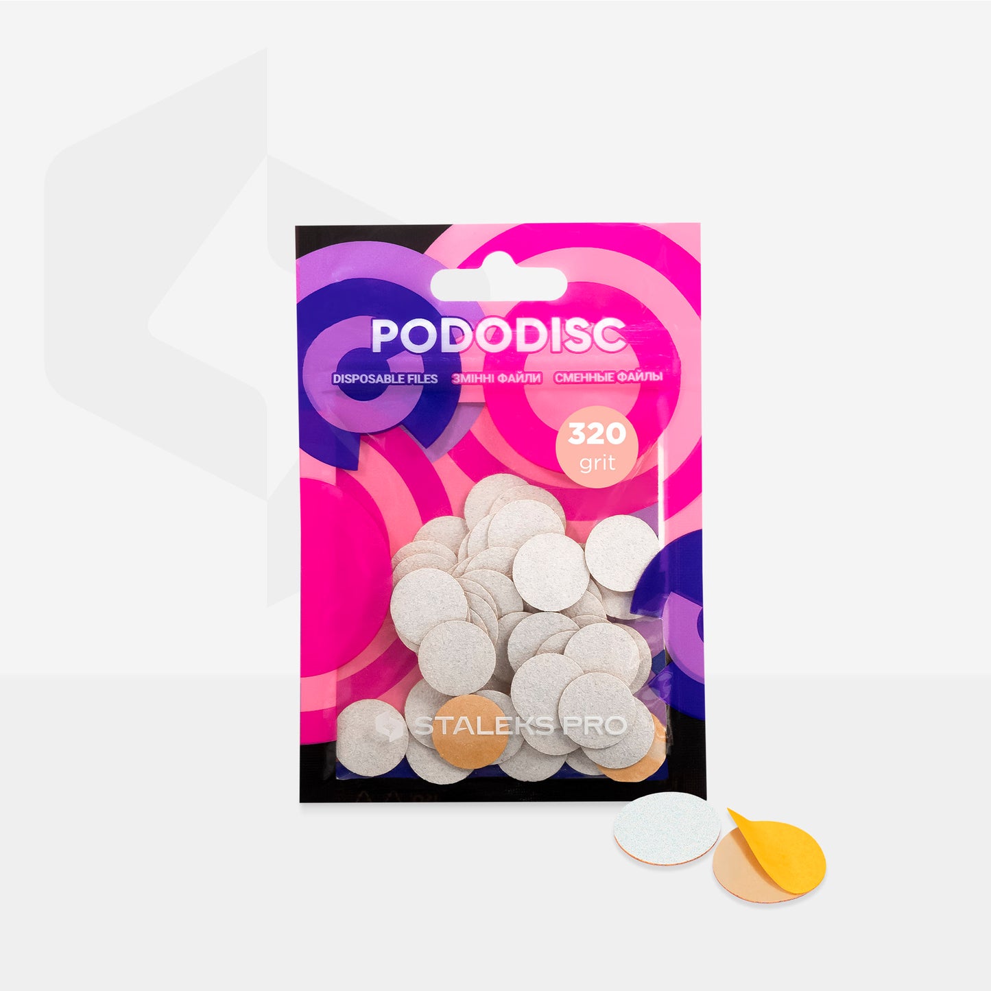 White refill pads for pedicure disc Pododisc Staleks Pro S, 320 grit (50 pc)