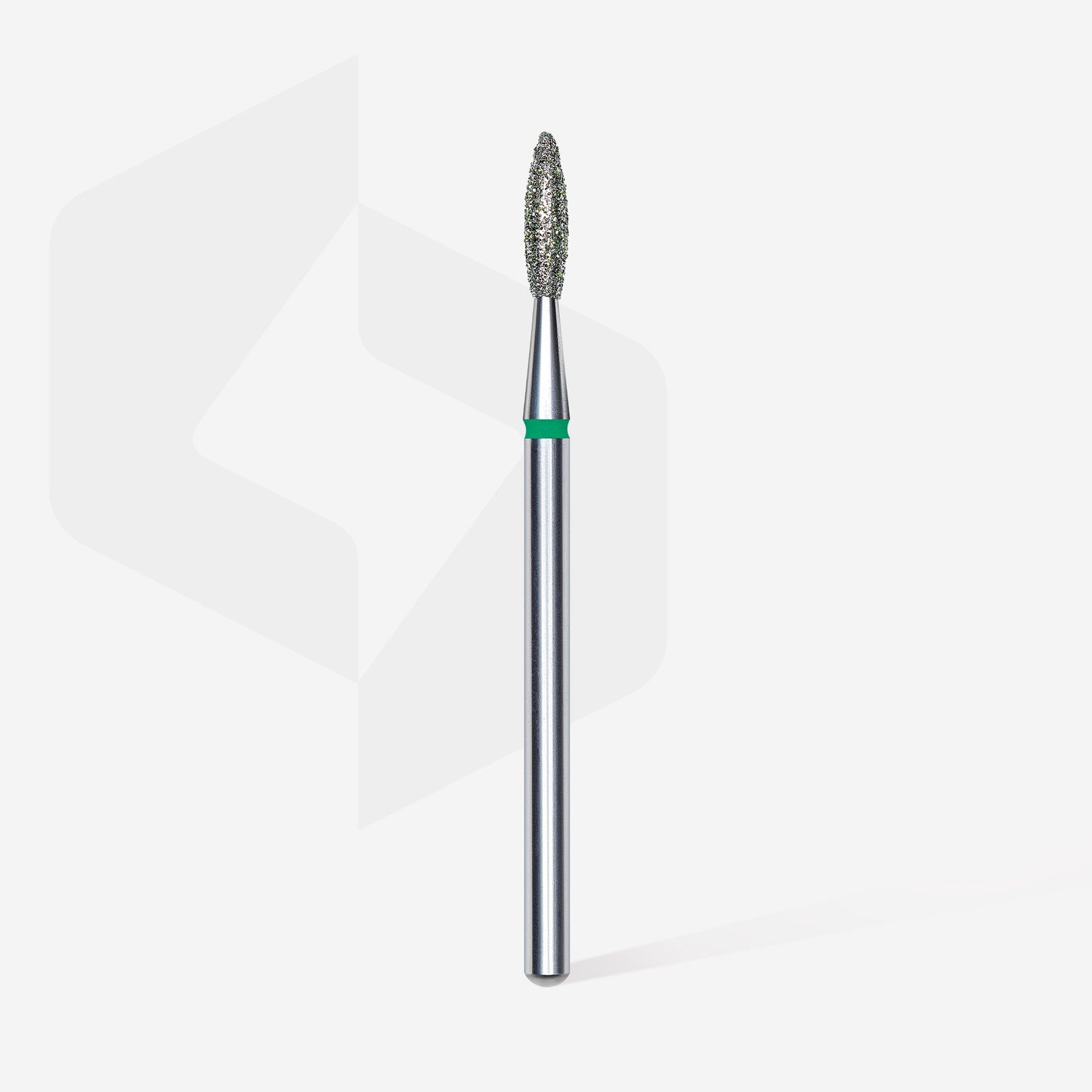 STALEKS Diamond nail drill bit, pointed “flame”, green, head diameter 2.1 mm/ working part 8 mm