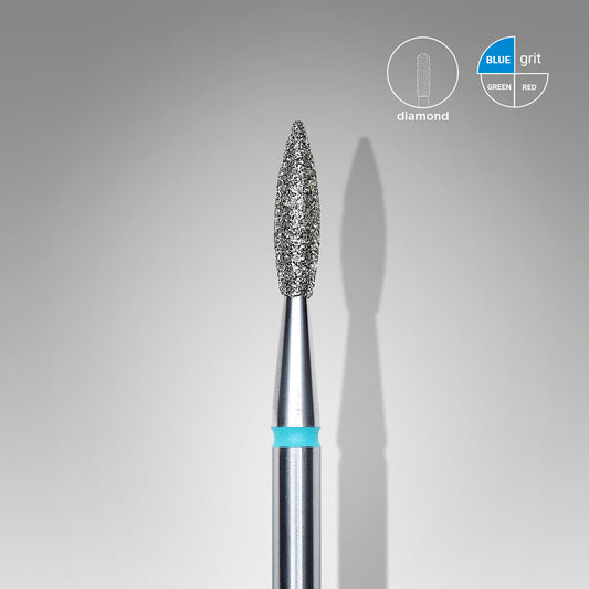 STALEKS Diamond nail drill bit, pointed “flame”, blue, head diameter 2.1 mm/ working part 8 mm