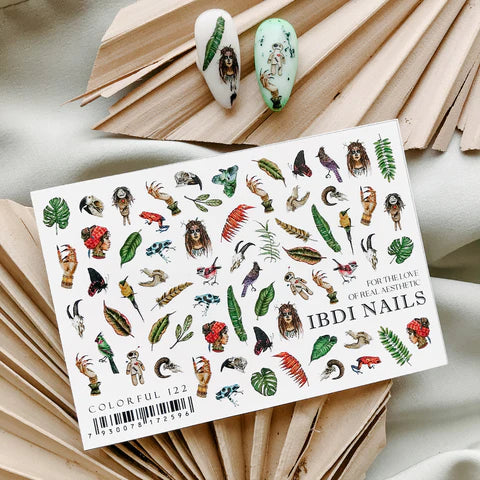 IBDI Autumn leaf and feather, birds and frogs nail decals / sliders #Colorful 122