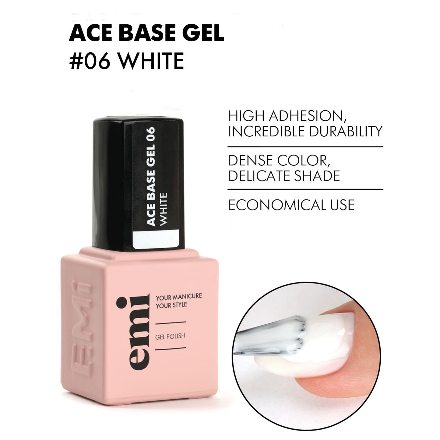 E.MiLac Ace Base #06 White, 9 ml.