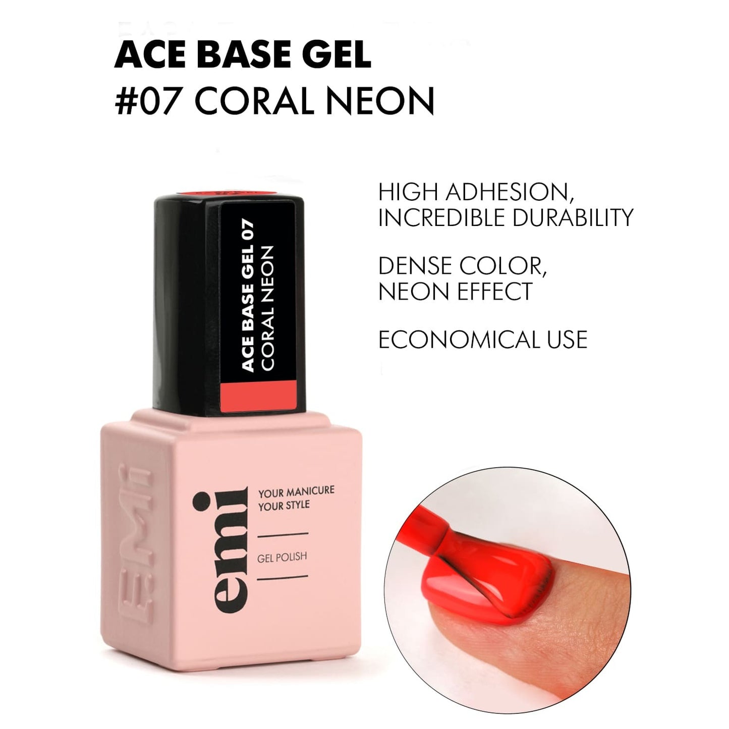 E.MiLac Ace Base #07 Coral Neon, 9 ml.