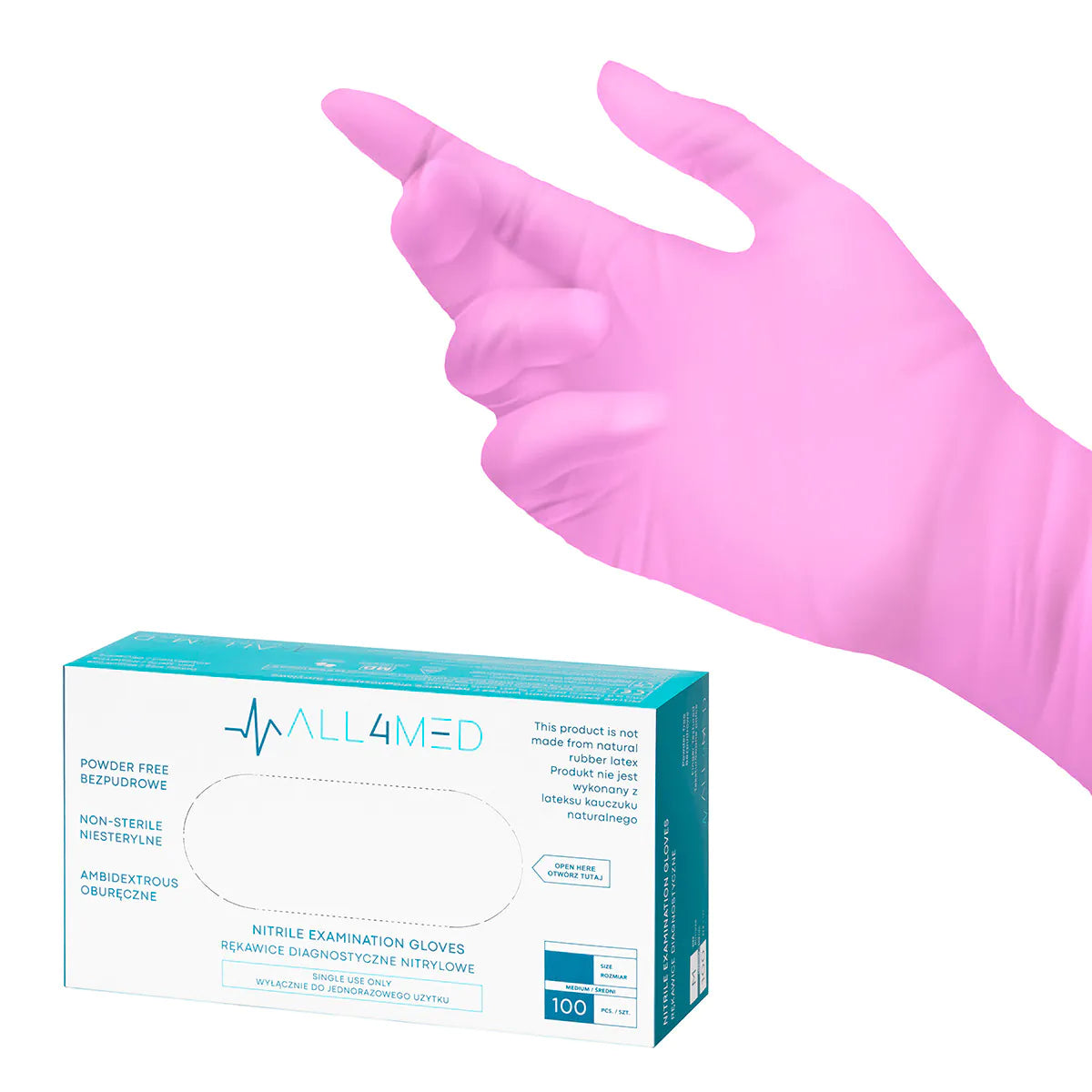 All4med disposable diagnostic nitrile gloves pink 100pcs