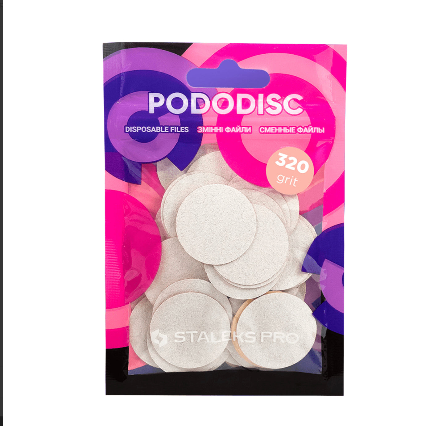 White Disposable files on a soft base for pedicure disc Pododisc Staleks Pro L, 320 grit (50 pcs)