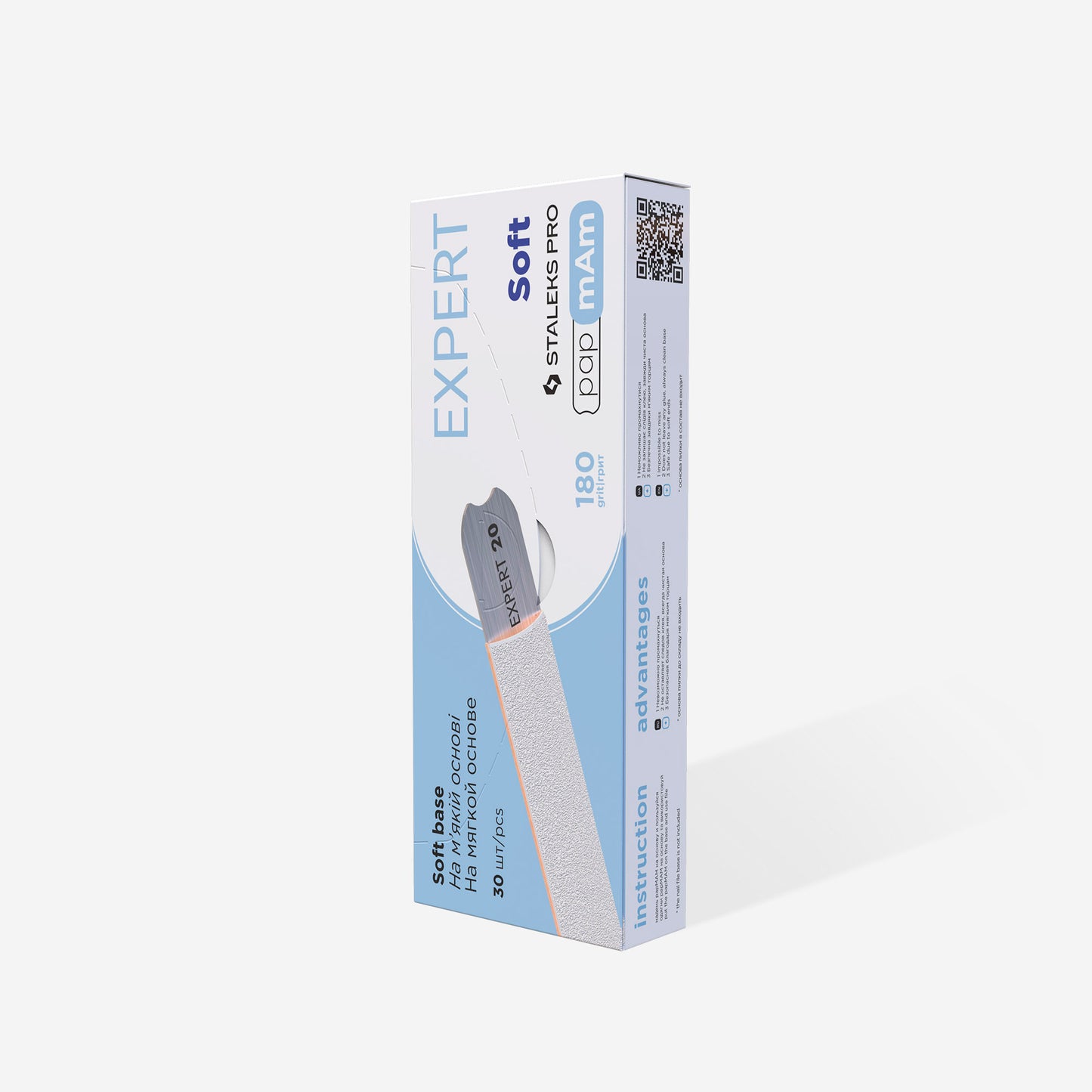 White disposable papmAm files for straight nail file (soft base) Staleks Pro Expert 20, 180 grit (25pcs)