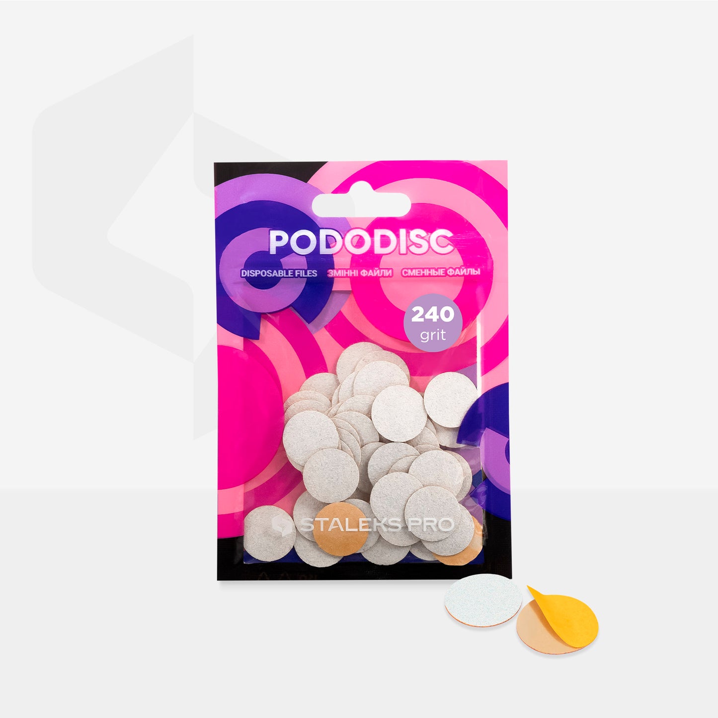 White refill pads for pedicure disc Pododisc Staleks Pro S, 240 grit (50 pc)