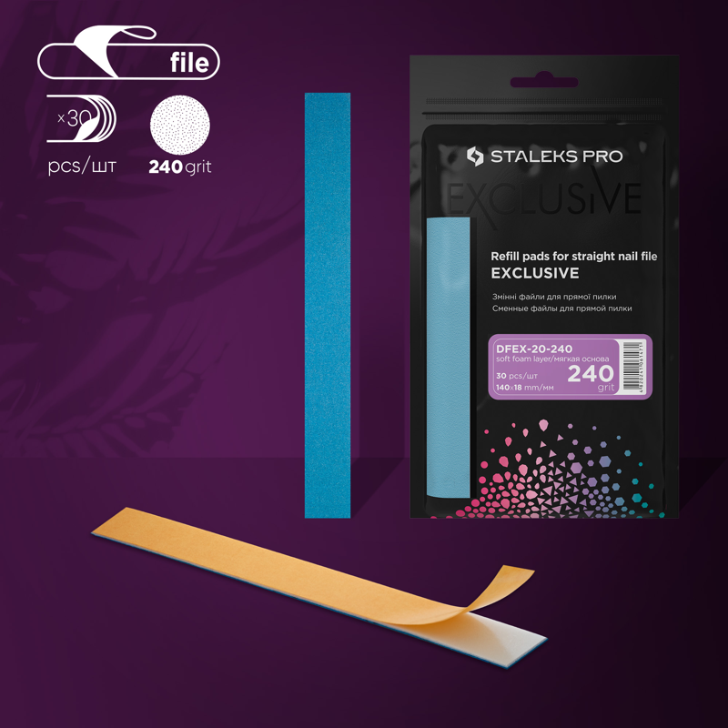 Disposable files for straight nail file (soft base) Staleks Pro  Exclusive 20, 240 grit (30 pcs)