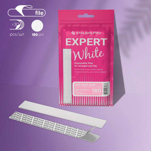 White disposable files for straight nail file (soft base) Staleks Pro Expert 20, 180 grit (30 pcs)