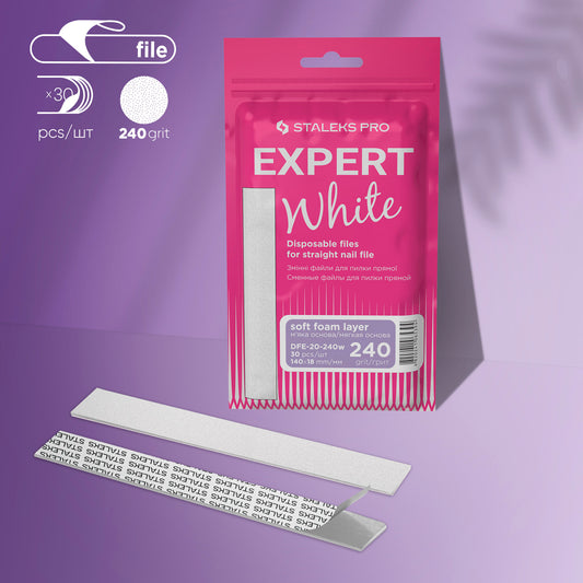 White disposable files for straight nail file (soft base) Staleks Pro Expert 20, 240 grit (30 pcs)